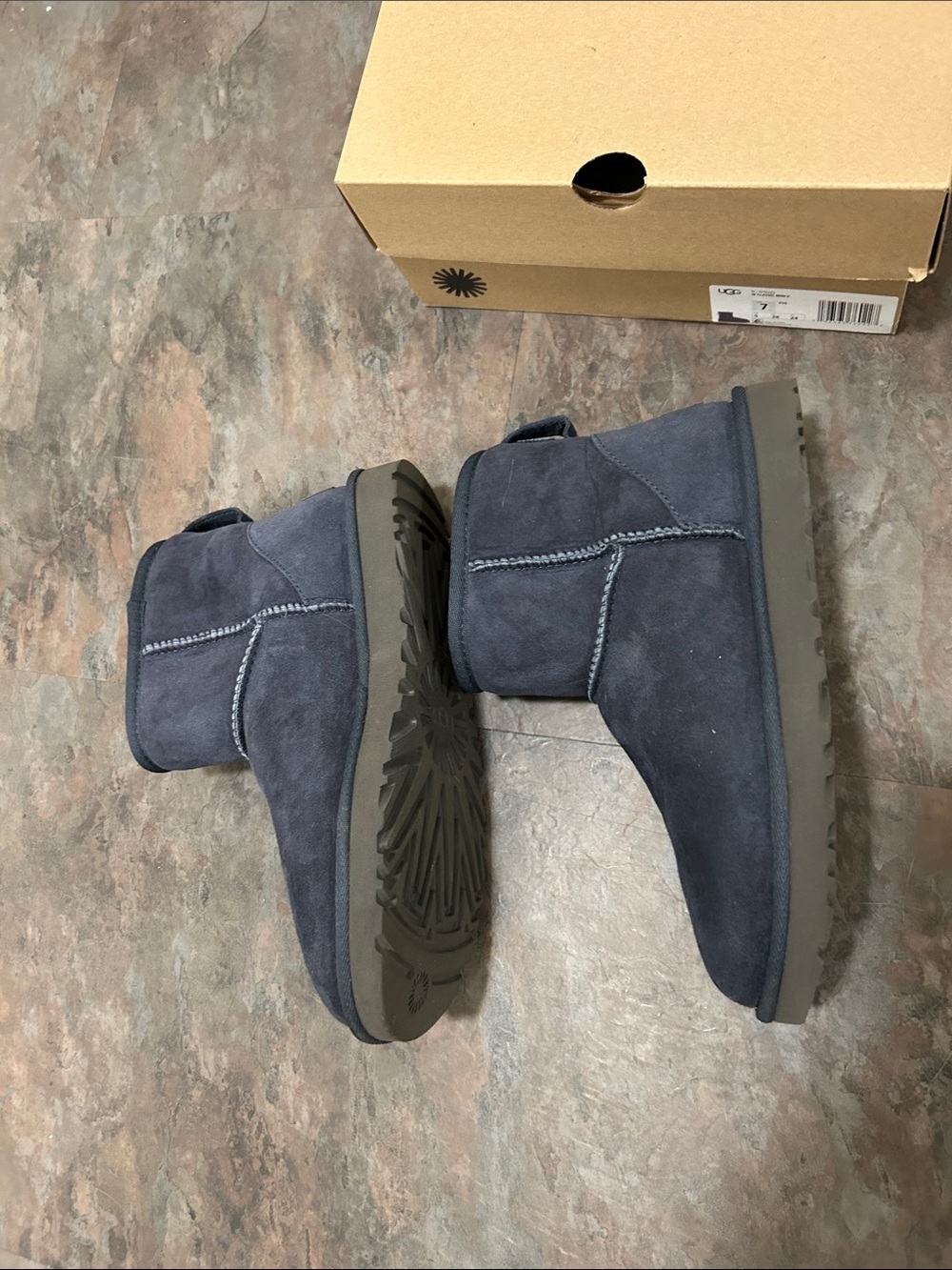 Women’s MINI II UGG Navy Short Suede Boot with Plush Shearling Size 7 EXCELLENT - Picture 14 of 16